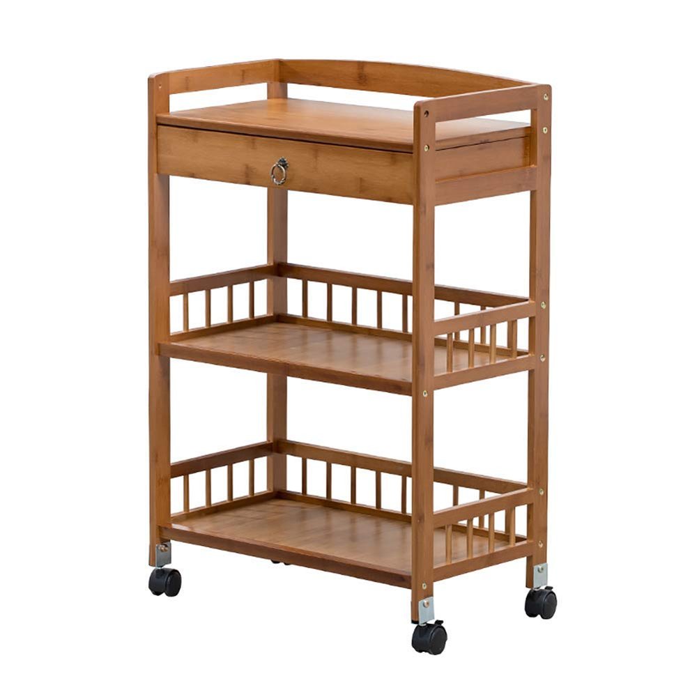 EHVYBDX Storage Hand Trucks Kitchen Movable Trolleys 3 Tier Cart with Drawer Utility Rolling Trolley with Universal Brake Wheel Hotel Catecart for Aircraft Cabin/Brown