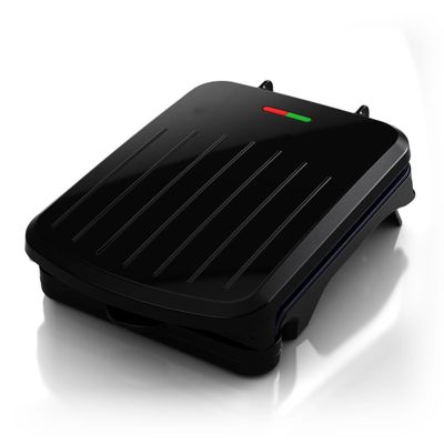Electric Indoor Grill for 2 People with Panini Press Function - Non-Stick Surface, Compact Slim Size, Drip Tray Included, Black Finish