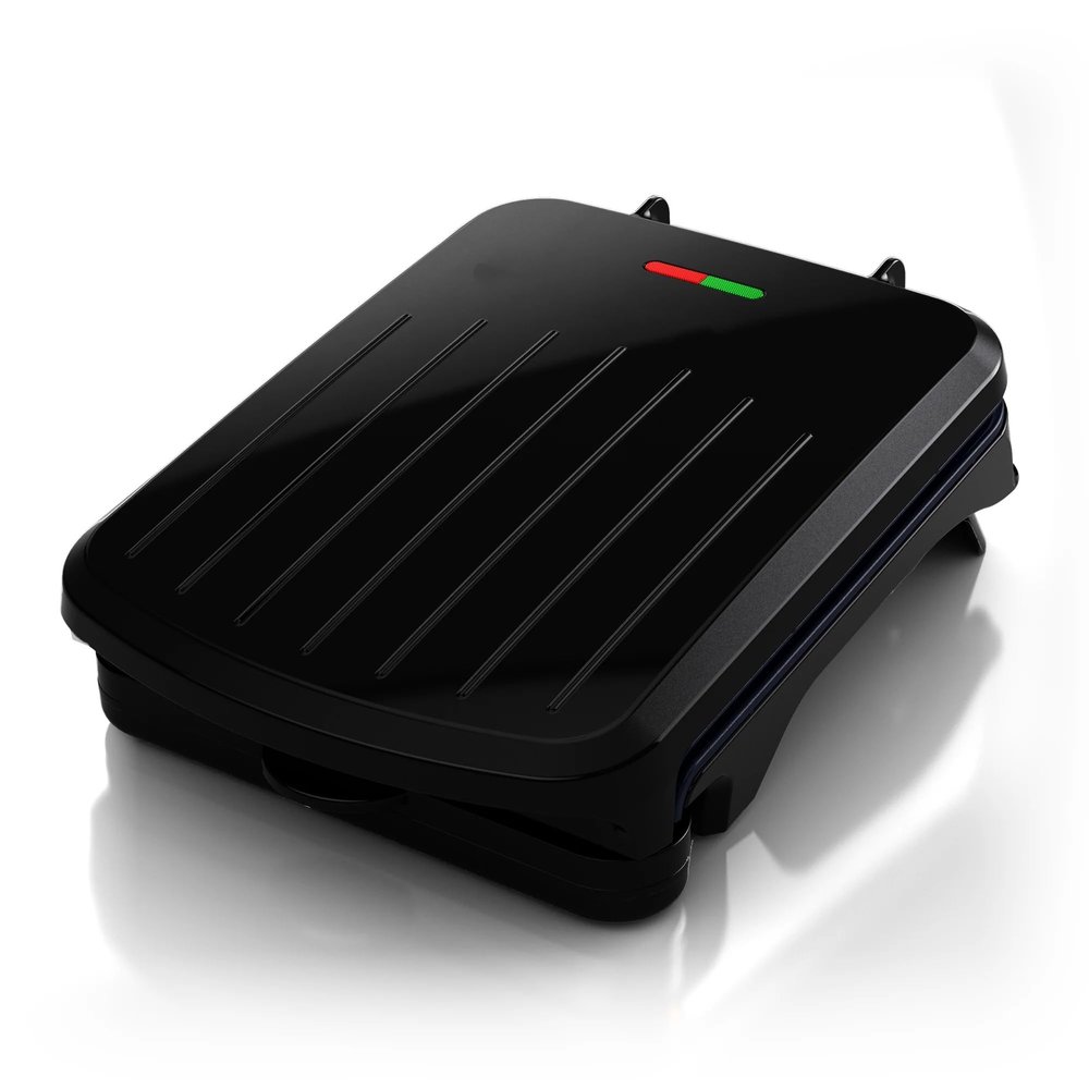 Electric Indoor Grill for 2 People with Panini Press Function - Non-Stick Surface, Compact Slim Size, Drip Tray Included, Black Finish