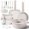 24-Piece Non-Stick Aluminum Cookware Set, Kitchen Collection with Glass Lids, Stackable Storage, PFOA-Free, 8-inch Skillet, Plastic Handle, Hand Wash Recommended (WHITE) view 1