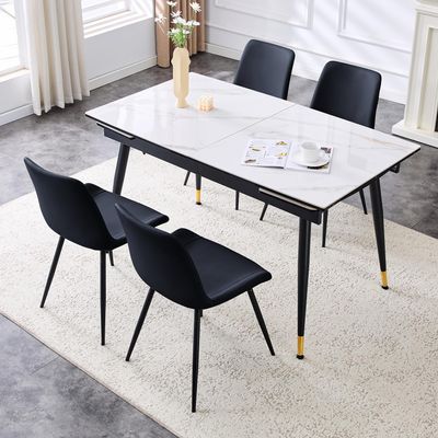 55In-79In Expandable Dining Table Set for 4, Modern Thickened Sintered Stone Dining Room Table with 4 Black Chairs Rectangular Space Saving Expanding Kitchen Table