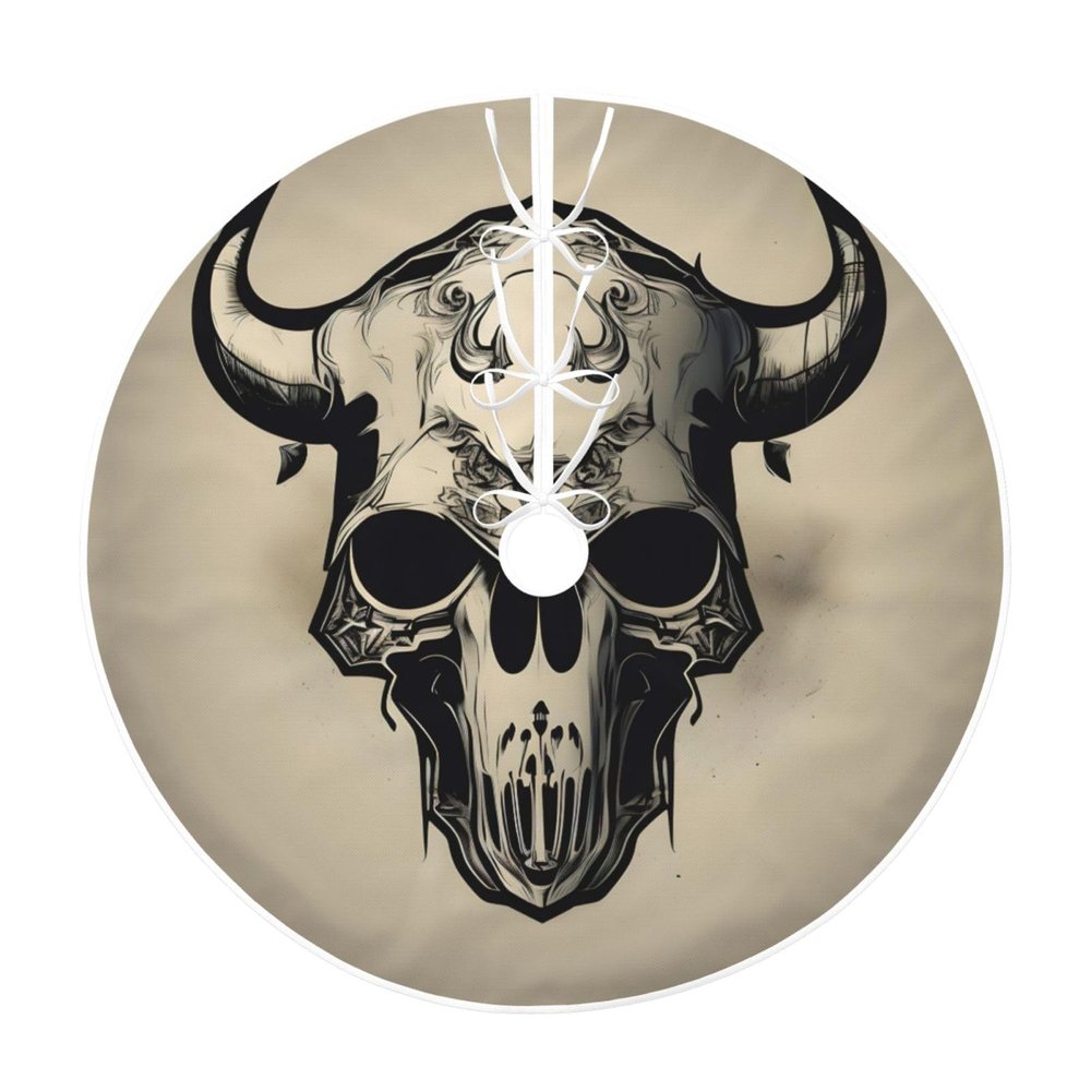 Runner Bull Skull Print Christmas Tree Skirts,Festive Xmas Decor for Indoor Outdoor,Christmas Tree Mat