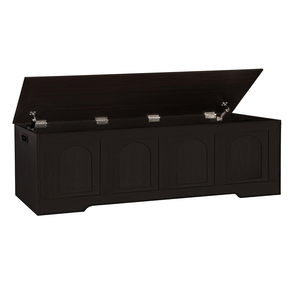 DINZI LVJ Storage Chest, 50 Extra Large Storage Bench with 2 Safety Hinges, Wooden Toy Box with Flip-Top, Large Trunk for Living Room, Playroom, Easy Assembly, Espresso