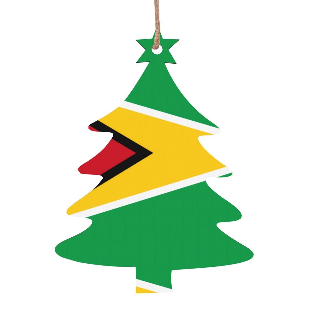 Flag of Guyana Printing Christmas Tree Shape Christmas Decoration Set - Can be Hung on Christmas Trees and Windows - 6-Piece Set