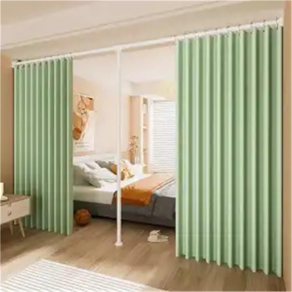 Room Divider Curtain, No Drilling Room Separator, Adjustable Room Divider, Freestanding Privacy Screen Partition for Living Room, Bedroom(Green,Width8.2m)