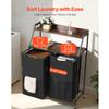 2-Tier Laundry Sorter Organizer Cart Wheels Hooks, Dual Compartments Clothes Hamper view 3