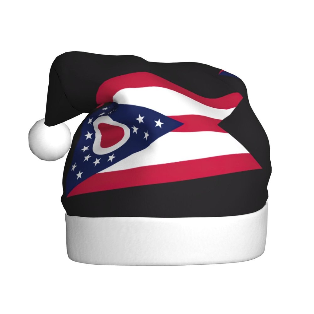 DUWAA Ohio State Flag Print Cozy Christmas Hats For Women, Warm Plush Santa Hat Adult, For New Year Festive Party Wear