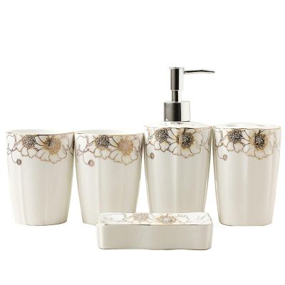 Bathroom Accessory Sets Bathroom Accessories Set 5 Pcs Soap Dispenser Toothbrush Holder Tumbler Dish Modern Decor Housewarming Rustic Decor(Silver)