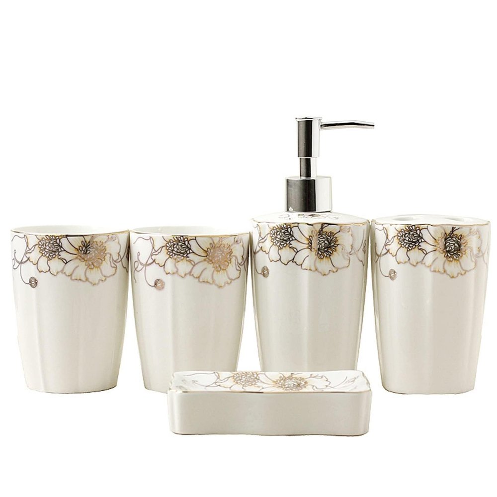 Bathroom Accessory Sets Bathroom Accessories Set 5 Pcs Soap Dispenser Toothbrush Holder Tumbler Dish Modern Decor Housewarming Rustic Decor(Silver)