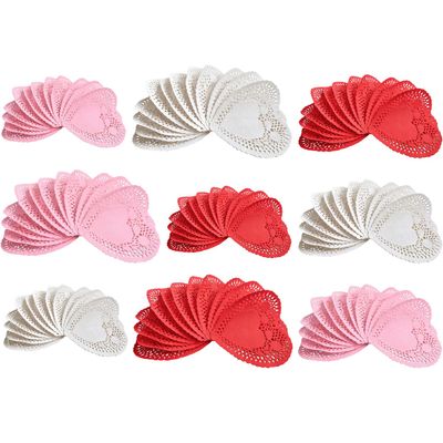 108 Pcs Heart Shaped Paper Doilies 3 Colors 3 Sizes Valentines Lace Paper Doilies for Crafts Valentines Day Decorations