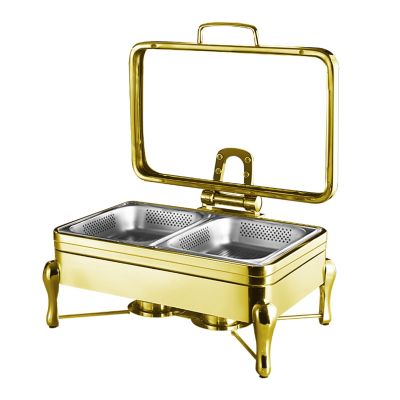 ZREVSB Set Van roestvrijstalen Chafing Dishes met deksel, buffetwarmer, Display Tray voor op het aanrecht (goudkleurig, 6,5 cm/2 Roosters)