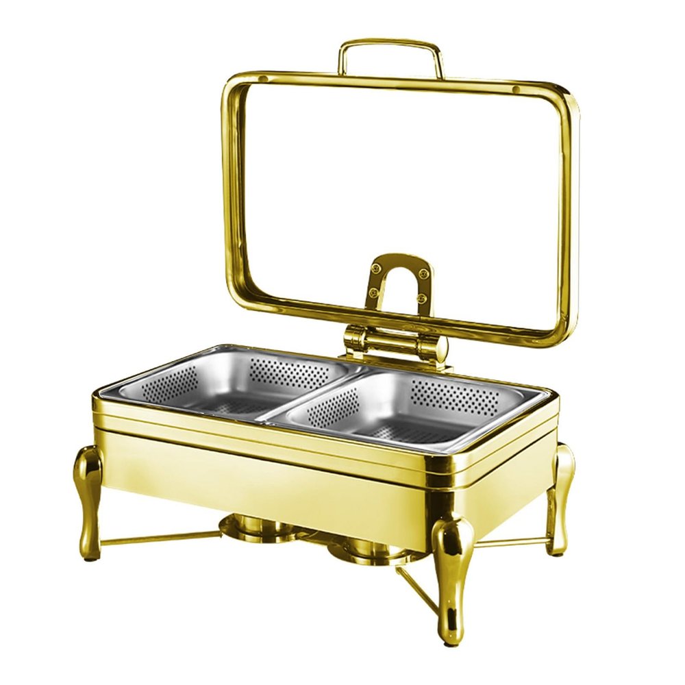 ZREVSB Set Van roestvrijstalen Chafing Dishes met deksel, buffetwarmer, Display Tray voor op het aanrecht (goudkleurig, 6,5 cm/2 Roosters)