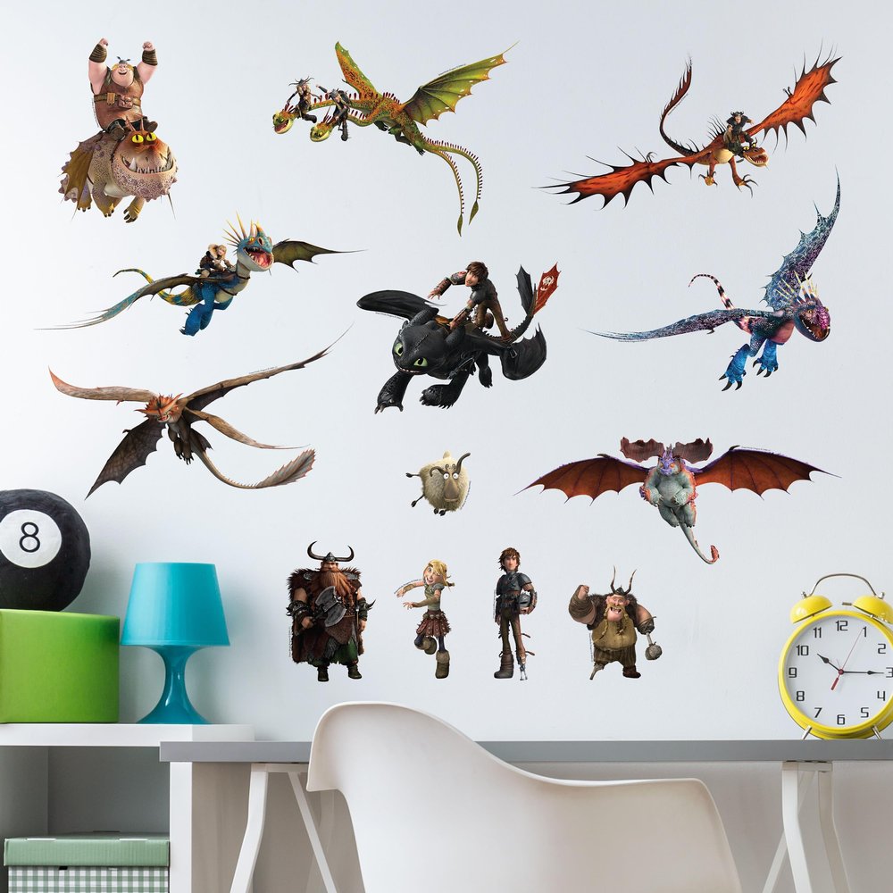 How to Train Your Dragon Wall Decals - Set of 13 Removable Vinyl Stickers for Kids Bedroom Playroom Bathroom - Peel and Stick Room Dcor