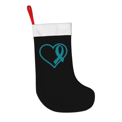 AMZWZSH Christmas Stockings, Cervical Cancer Ribbon Xmas Stockings, 18" Large Xmas Stocking, Christmas Party Fireplace Family Hanging Stocking Decorations(Black White)