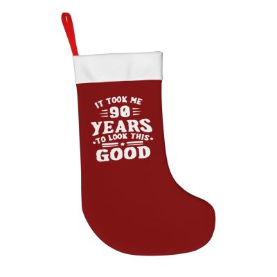 AMZWZSH Christmas Stockings, Happy 90th Birthday Xmas Stockings, 18" Large Xmas Stocking, Christmas Party Fireplace Family Hanging Stocking Decorations(Red White)