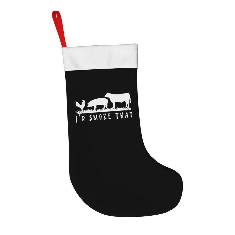 AMZWZSH Christmas Stockings, I'd Smoke That Patriot BBQ Xmas Stockings, 18" Large Xmas Stocking, Christmas Party Fireplace Family Hanging Stocking Decorations(Black White)