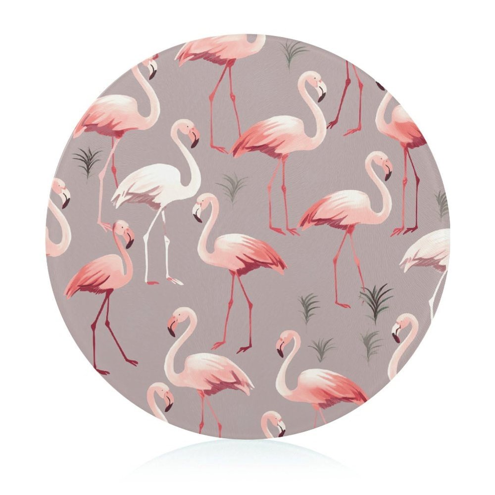 Pink Flamingo Pattern Tempered Glass Cutting Board Kitchen Counter Protector Round Chopping Mat Perfect for Bread Meat Veggies Fruit & More (Diameter: 7.6)