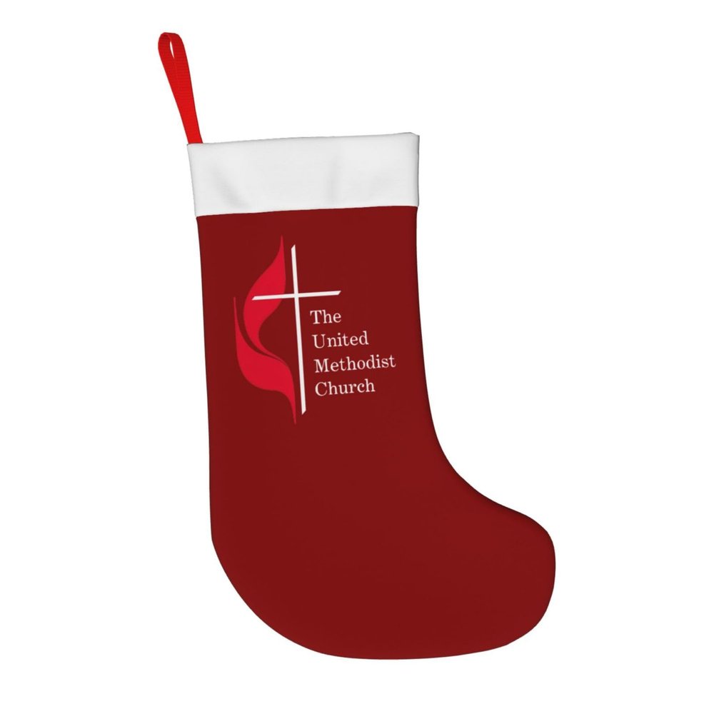 AMZWZSH Christmas Stockings, United Methodist Church Xmas Stockings, 18" Large Xmas Stocking, Christmas Party Fireplace Family Hanging Stocking Decorations(Red White)