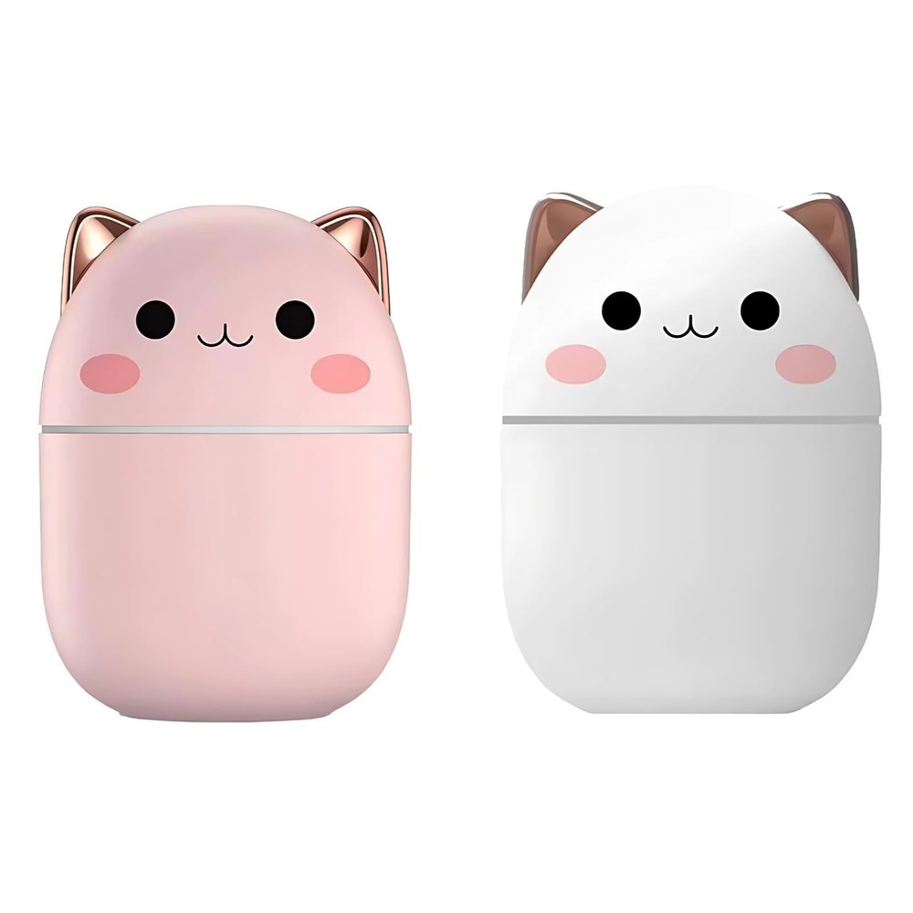 LUMINFLY USB Cat Humidifier, 2 Pcs Mini Cool Mist Desktop Unit, Night Light, & White, 250 Ml, 3.1 X 3.1 X 4.3 in