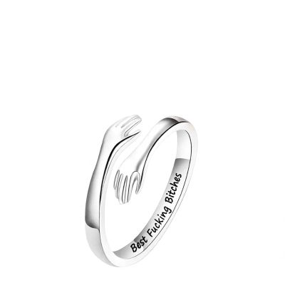 For Friends- You are my favorite bitch Hug Ring,S925 Sterling Silver Hug Rings for Women Adjustable Hugging Hands Open Ring,Best Birthday Gift Christmas Gift