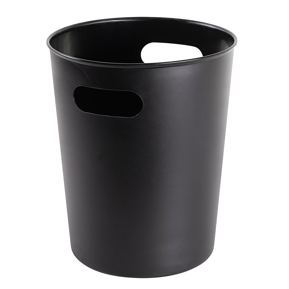 Basic 2.64 Gallon Plastic Wastebasket with Cut Out Handles in Rich Black for Bathroom, Bedroom, or Office