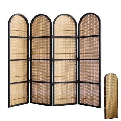JYDQMOLS Living Room Brochure Display Stand Wooden Bookcase, Magazine Holder Antique Magazine Holder Folding Rattan Screen, 67 in Literature Organizer Rack for Space Saving(Black,Quad-Folding)