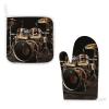 Drum Set Oven Mitts and Pot Holders Kitchen Gloves Heat Resistant Non-Slip Surface,Hanging Loops Hot Gloves Cooking, Baking, BBQ(2-Piece Set) view 1