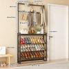 DYUNCZ Narrow Shoe Rack with Coat Rack, 3 Tier Slanted Shoe Storage Organizer, Entryway Coat Rack, Hall Tree with Storage and Hooks, Metal Frame, Space-Saving(White,80x17x170cm) view 2