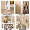 DYUNCZ Narrow Shoe Rack with Coat Rack, 3 Tier Slanted Shoe Storage Organizer, Entryway Coat Rack, Hall Tree with Storage and Hooks, Metal Frame, Space-Saving(White,80x17x170cm) view 3