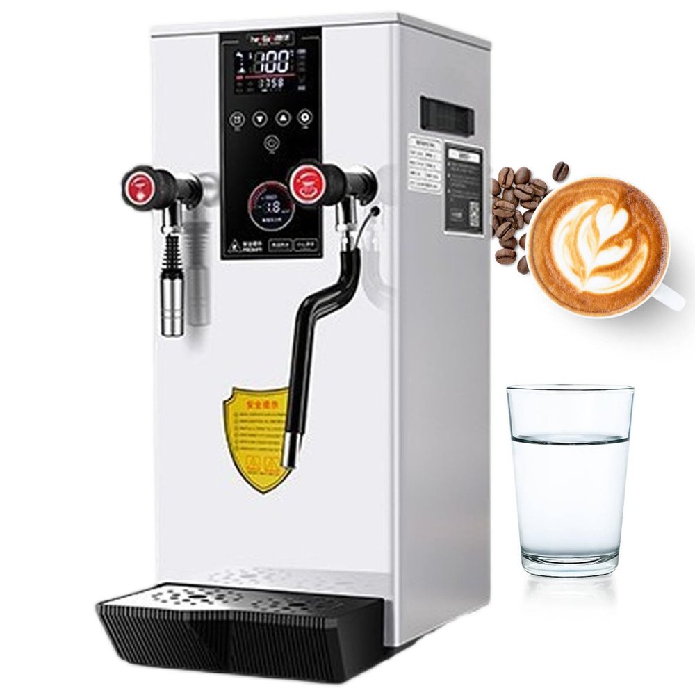 12L Pro Milk Frother & Auto Water Boiler - Commercial Steam Machine 2500 W, Precision Temp Display + Steam Pressure Gauge, Stainless Steel Inner Tank, Cafe/Pearl Tea Ready White
