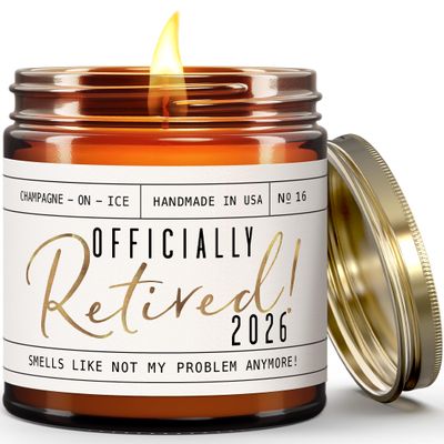Retirement Gift for Woman - 'Officially Retired 2026' Candle, w/Champagne on Ice I Happy Retirement Gifts for Women 2025 I Retired Gifts for Women I 50Hr Burn, Made in USA
