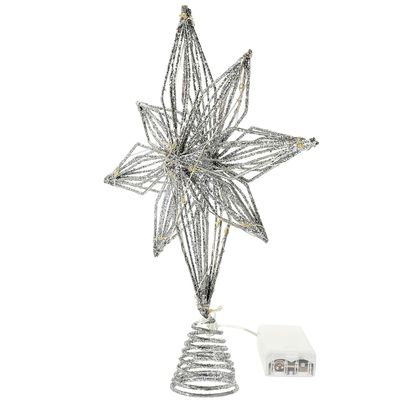 BESPORTBLE Lighted Silver Star Christmas Tree Topper Octagonal Xmas Ornament Holiday Decoration for Home Banquets Parties