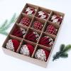 12 Pcs Burgundy Velvet Christmas Ornaments Balls Flocked Christmas Tree Velvet Balls Shatterproof Decor with Rhinestones for Tree Wedding Holiday Party Home, 2.36" view 2