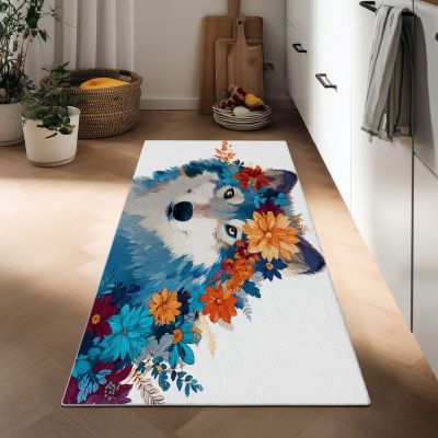 Bhoyctn Cartoon Style Runner Rug 2 x 4 ft for Hallways, Minimalist Animals Wolf Wildflowers Printed Runner Carpet Non-Slip Hallway Kitchen Rugs - Non-Shedding Washable for Entryway Bedroom Indoor