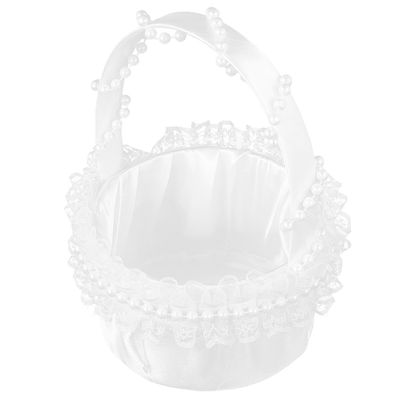 White Lace Flower Basket with Unique Handle for Wedding
