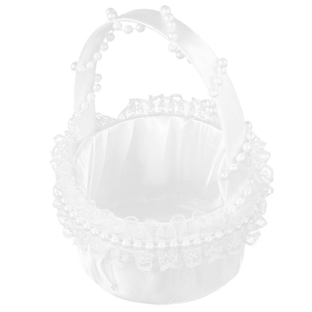 White Lace Flower Basket with Unique Handle for Wedding