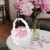 White Lace Flower Basket with Unique Handle for Wedding view 3