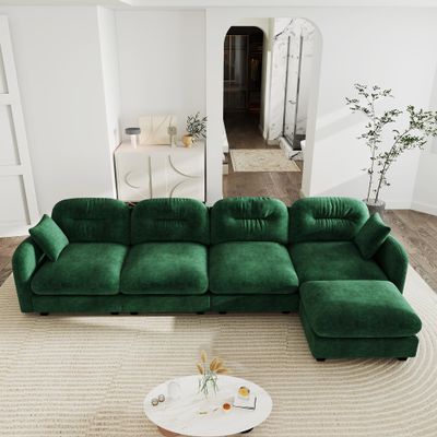 140'' Chenille Couch, L-Shaped Sectional Sofa, Ultra-Soft Comfort Memory Foam Cloud Couch with Pillows, Sectional Couches for Living Room