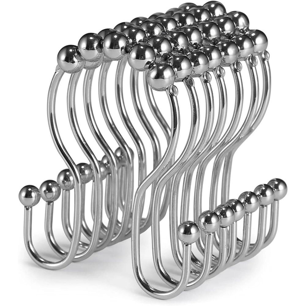 36 Pcs Stainless Steel Shower Curtain Hooks Rust Proof Smooth Sliding Double Shower Rings(Silver)