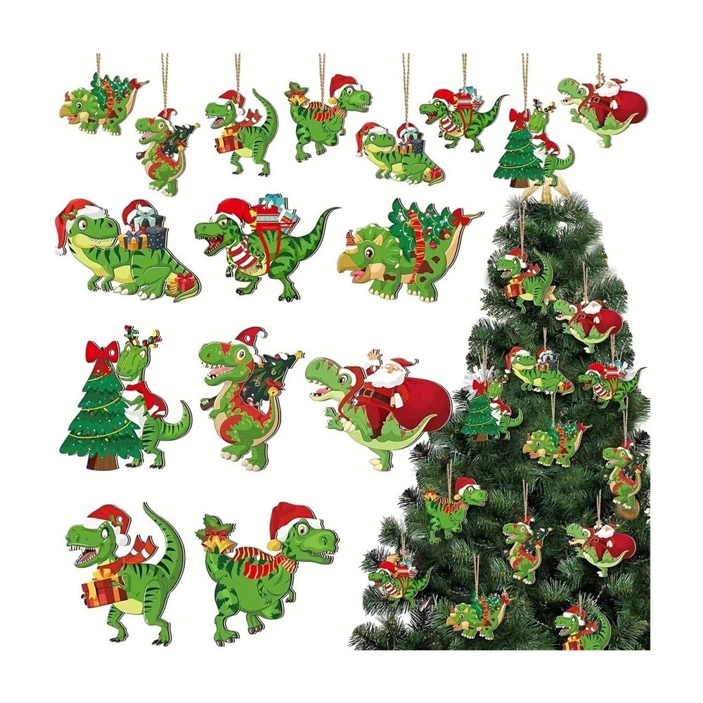 12/24/36pcs Christmas Dinosaur Decorations, T-Rex Tree Ornaments Pendant Set, Themed Xmas Gift for Kids, Rustic(12pcs)