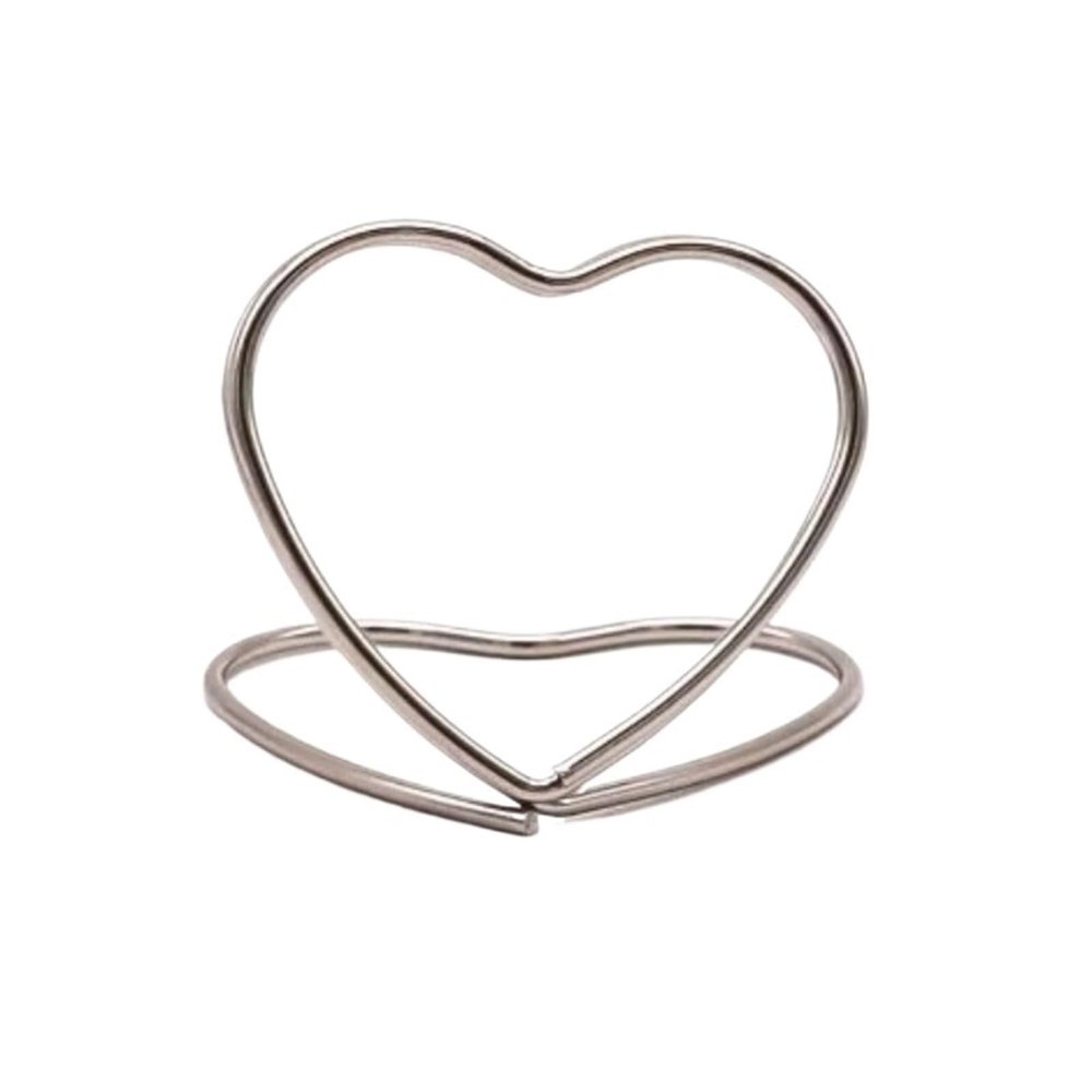 Table Place Card Holders 40pcs Double Heart Shape Metal Memo Holder Photo Clip Stand Birthday Party Home Decoration For Wedding Party Buffet Reception(Silver)