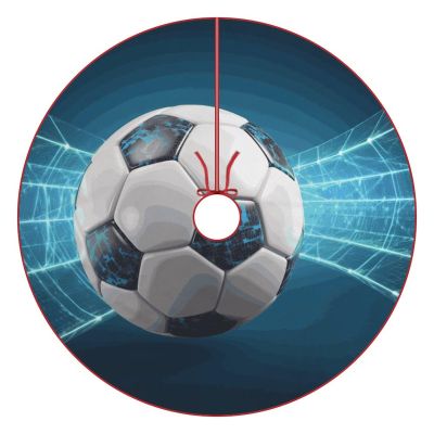 Christmas Soccer Sports Ball Tree Skirt 30"x30" Soft Xmas Tree Mat Cover with Red Trim & Rope Tie, 30/36/48 Inch for for 3-7 Ft Trees Indoor Outdoor Home Party Farmhouse Holiday Ornaments Decorations