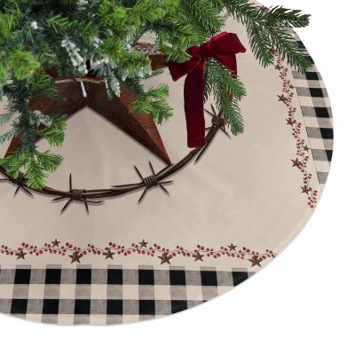 Christmas Tree Skirt,Vintage Country Star Ring Xmas Tree Skirts Ornaments for New Year Holiday Party Decor,Black Buffalo Plaid Christmas Tree Mat