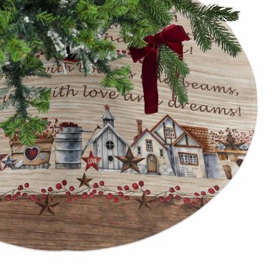 Christmas Tree Skirt,Country Star Farmhouse Vintage Wood Board Xmas Tree Skirts Ornaments for New Year Holiday Party Decor,Bless Home Christmas Tree Mat