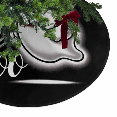 Christmas Tree Skirt,Halloween Cute Ghost Boo Xmas Tree Skirts Ornaments for New Year Holiday Party Decor,Black and White Christmas Tree Mat