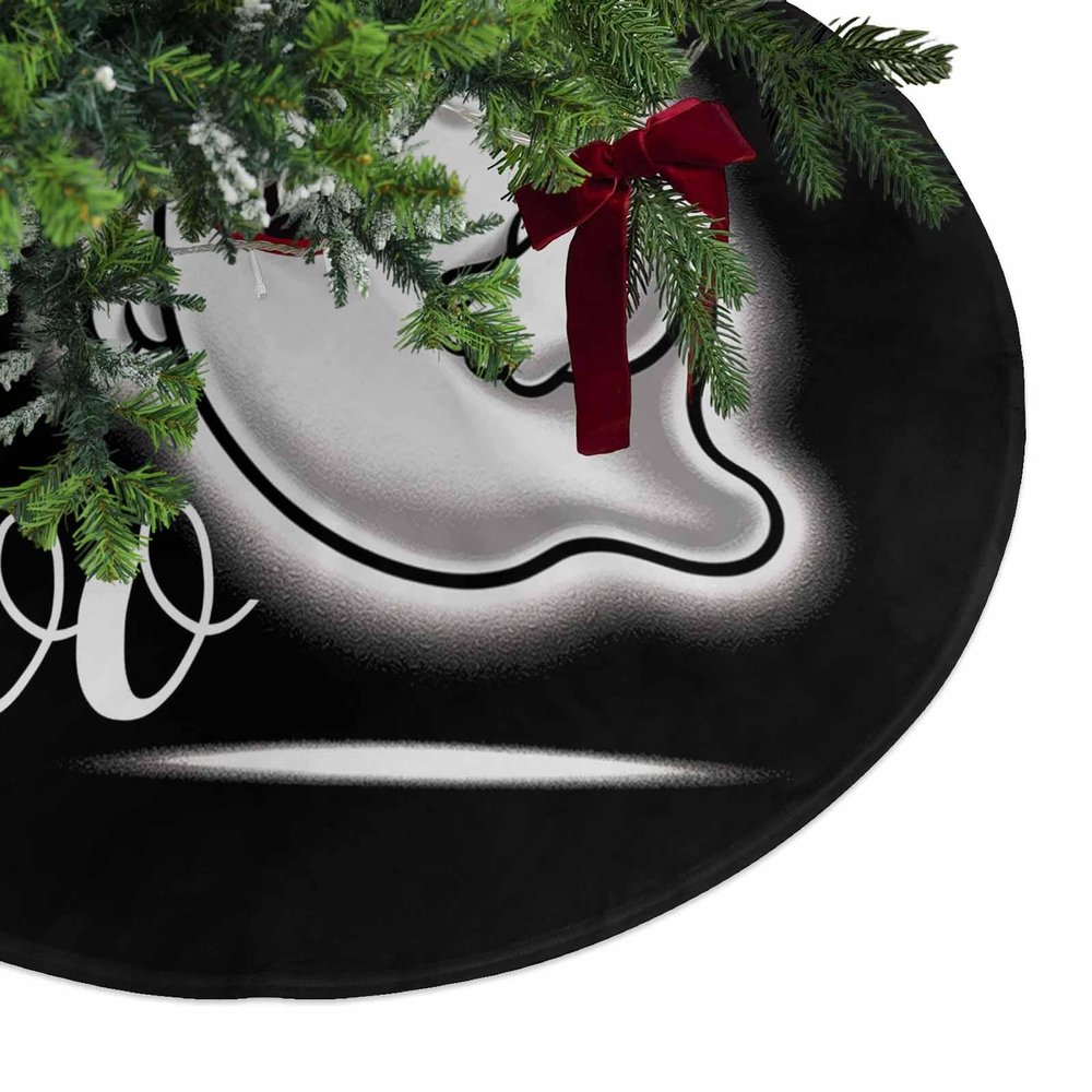 Christmas Tree Skirt,Halloween Cute Ghost Boo Xmas Tree Skirts Ornaments for New Year Holiday Party Decor,Black and White Christmas Tree Mat