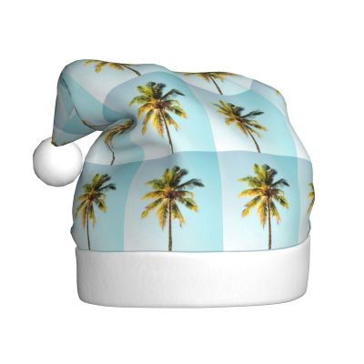 aabkjgfr Palm Tree Print Adult Santa Hat,Soft And Comfortable Santa Hat,Suitable For New Year'S Holiday Parties,Indoors And Outdoors.