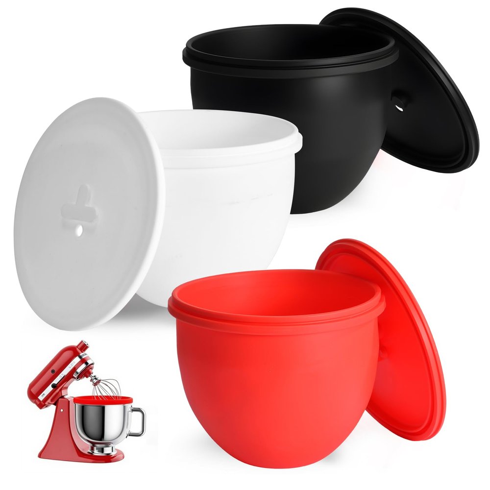 5 Qt Silicone Bowl Liners with Lids for Kitchenaid Mixer, 3-Pack Extra-Thick 2mm Kitchenaid silicone bowl insert for Kitchenaid, Precision Fit for Tilt-Head, Quick Replacement & Easy Clean