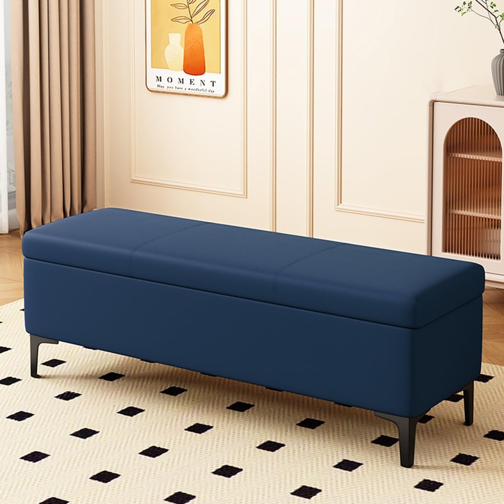 JDPYURV Storage Bench for Bedroom & Entryway, Lift-Top Leather Ottoman with Shoe Storage, Foot of Bed Bench for Living Room, Upholstered Footrest Stool for Hallway(J,90 * 40cm)