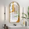 Arched Bathroom Medicine Cabinet with Mirror, No Assembly Needed, Recessed or Surface Mount Wall Storage Cabinet, Mirror Cabinet with Tissue Slot & 2X Magnifying Mirror (Gold-LED, 29.5"H x 15.7"W) view 1